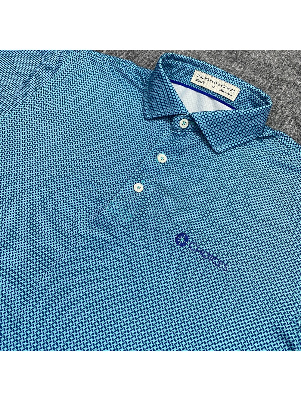 Holderness & Bourne Polo Shirt Mens M Tailored Blue Geometric Performance Golf - Picture 9 of 9